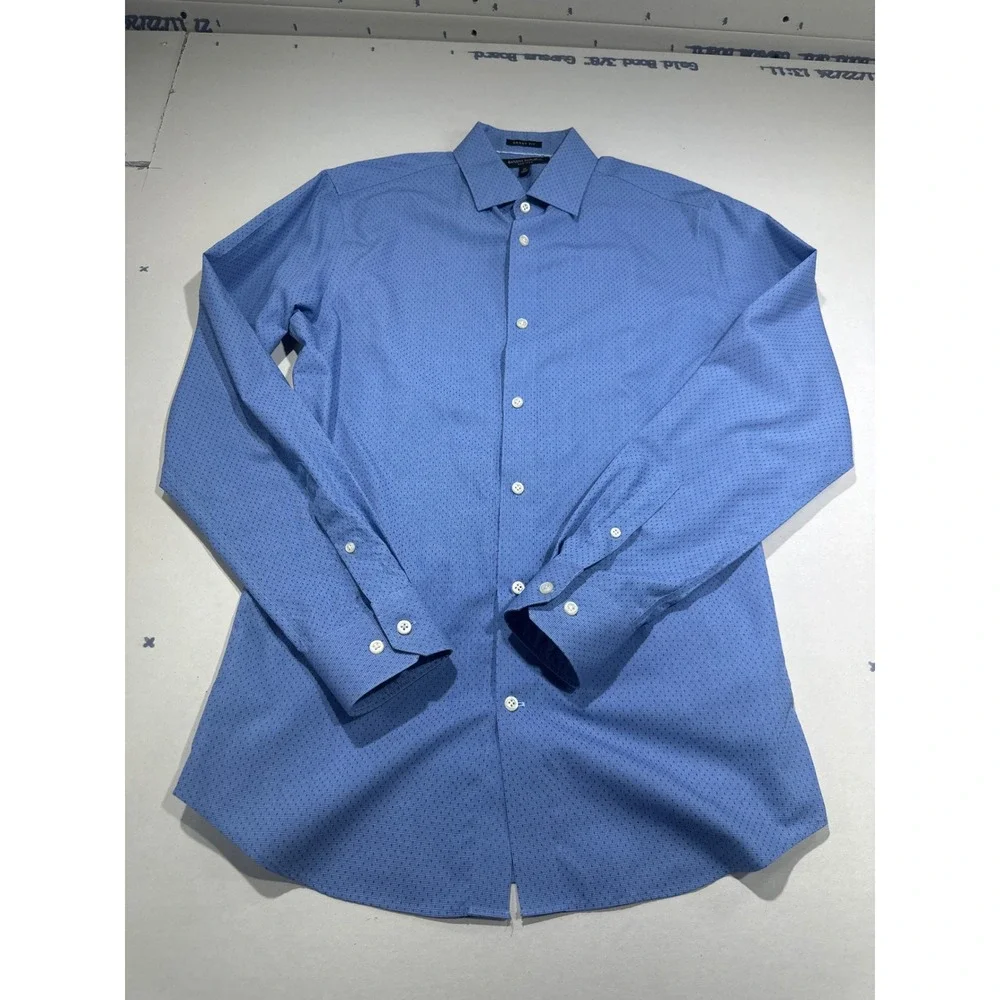 Banana Republic Grant Fit Non-Iron Dress Shirt Blue Micro Pattern Mens Medium